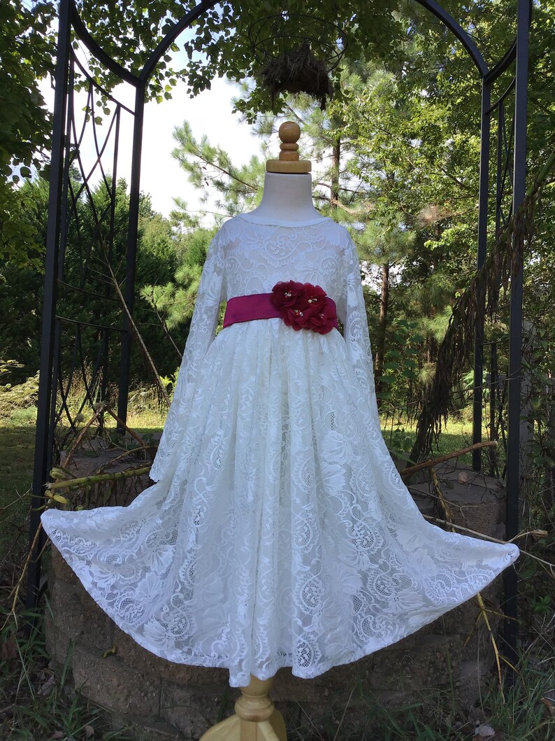 Off White Lace Flower Girl Dresslace Flower Girl Dresslong Etsy