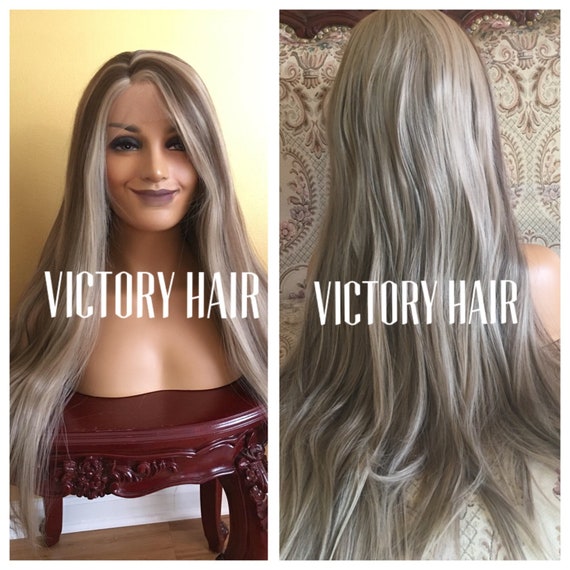 Brown Light Blonde Highlight Straight Lace Front Wig Etsy