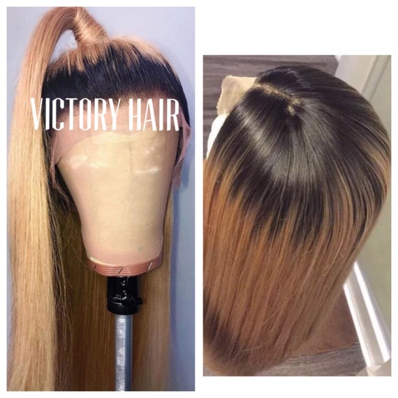 Straight Honey Honey Blonde Dark Root Lace Front Wig Etsy