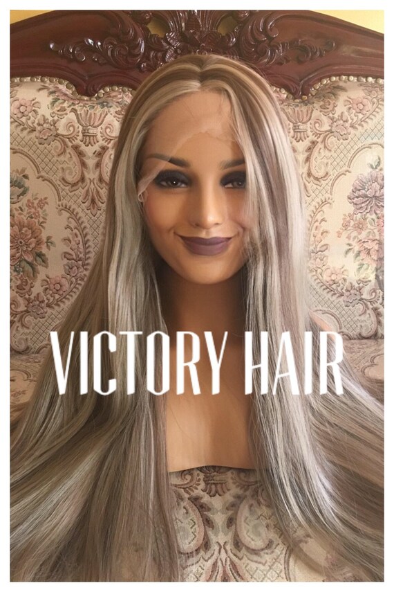 Brown Light Blonde Highlight Straight Lace Front Wig Etsy