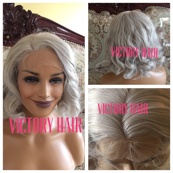 Short Natural Curly Gray Silver Lace Front Wig Etsy