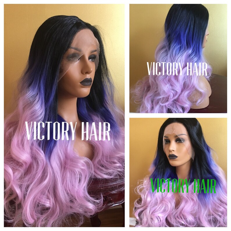 Black Purple Blue Ombre Rich Swiss Lace Front Wig Human Hair Etsy