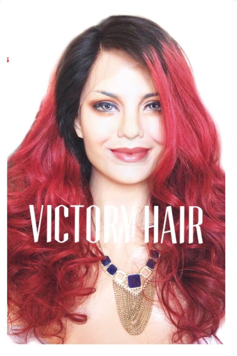 Red Ombre Curly Black Dark Root Lace Front Wig Human Hair Etsy