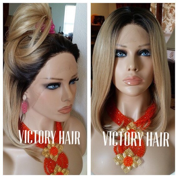 Short Ash Blonde European Dark Root Bob Swiss Lace Front Etsy