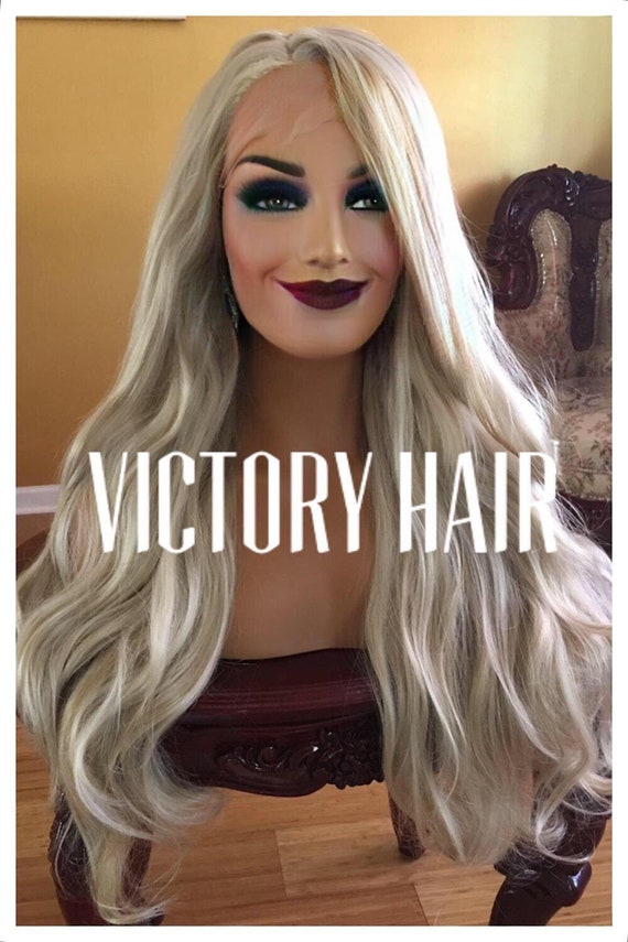 Wavy Highlight Brown Light Blonde Lace Front Wig Etsy