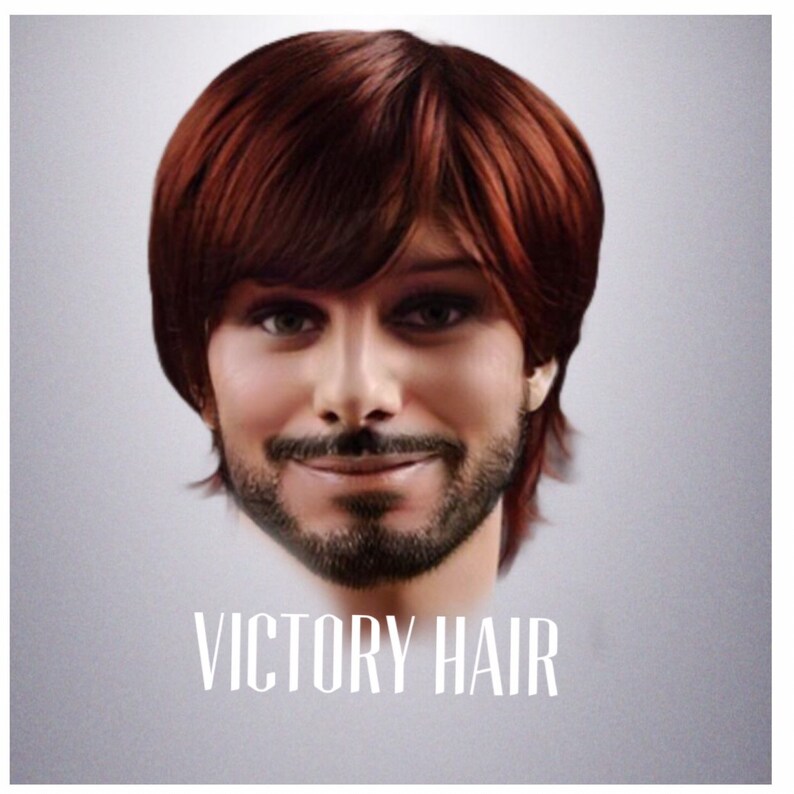 Men Wigs Layered Bangs Style Dark Copper Comfortable Cap Etsy