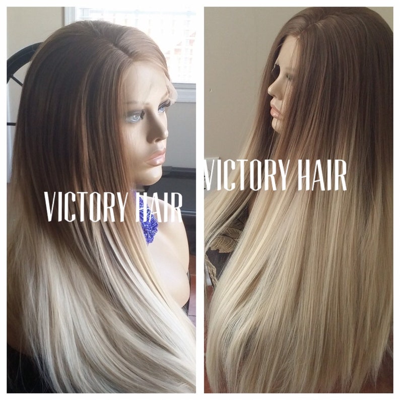 Straight Light Blonde Brown Ombre Root Lace Front Wig Etsy
