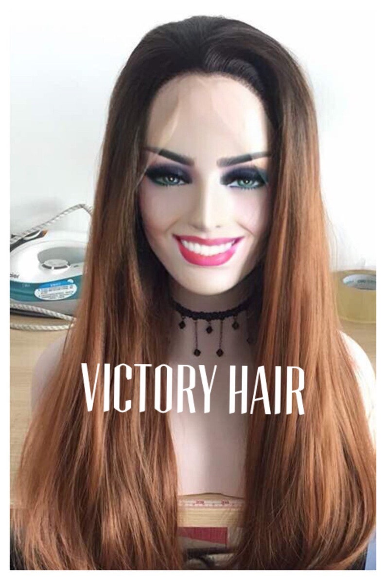 Brown Ombre Dark Root Lace Front Wig Human Hair Blend Etsy