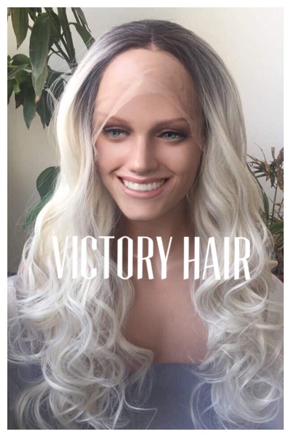 Light Platinum Blonde Ombre Curly Dark Root Lace Front Wig Etsy