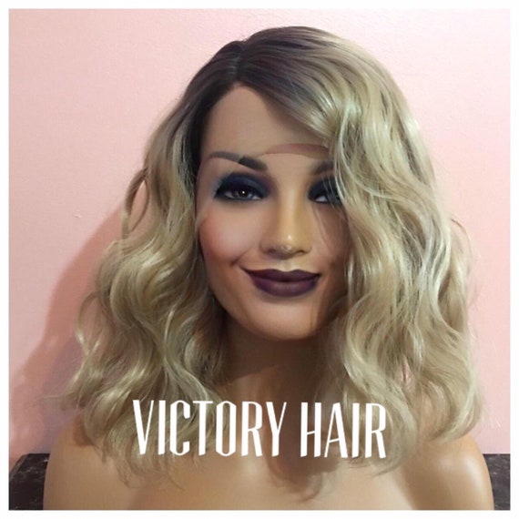Short Dark Brown Root Ash Wavy Blonde Swiss Lace Front Wig Etsy