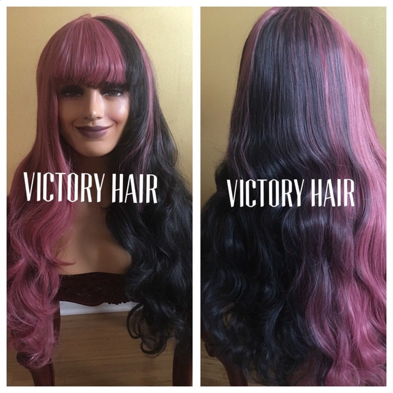 Half Dark Pink Black Curly Lace Front Wig Wavy Curly Etsy
