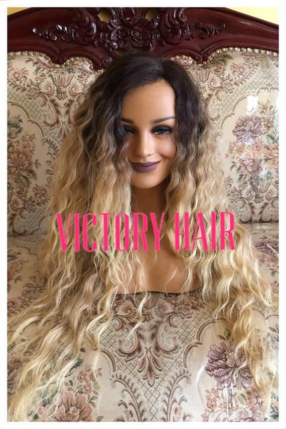 Blonde Yaki Mix Beach Wavy Lace Front Wig Etsy