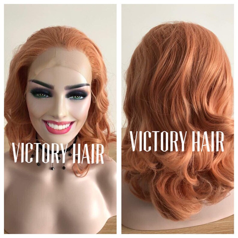 Short Wavy Copper Lace Front Wig Human Hair Blend Etsy
