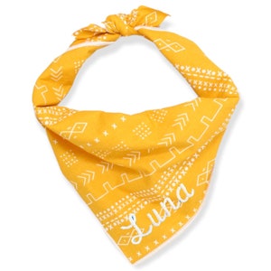 Custom Dog Bandana | Personalized Bandana | Mustard Mudcloth Dog Bandana handmade by The Oxford Dog