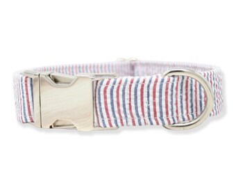 Seersucker Dog Collar | Girl Dog Collar | Boy Dog Collar | Small Dog Collar | Large Dog Collar | July 4th Dog Collar