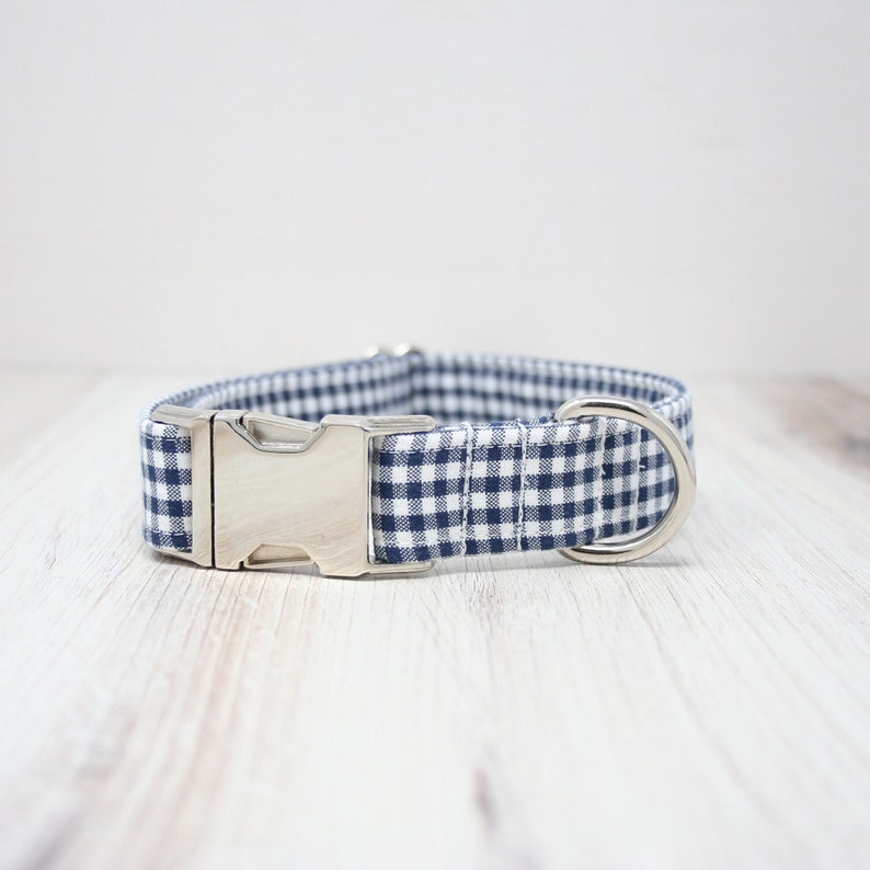 Gingham Dog Collar Navy Blue Dog Collar Boy Dog Collar Etsy