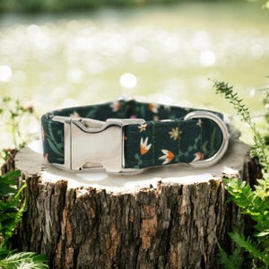 Green Flowers Dog Collar handmade by The Oxford Dog | Girl Dog Collar