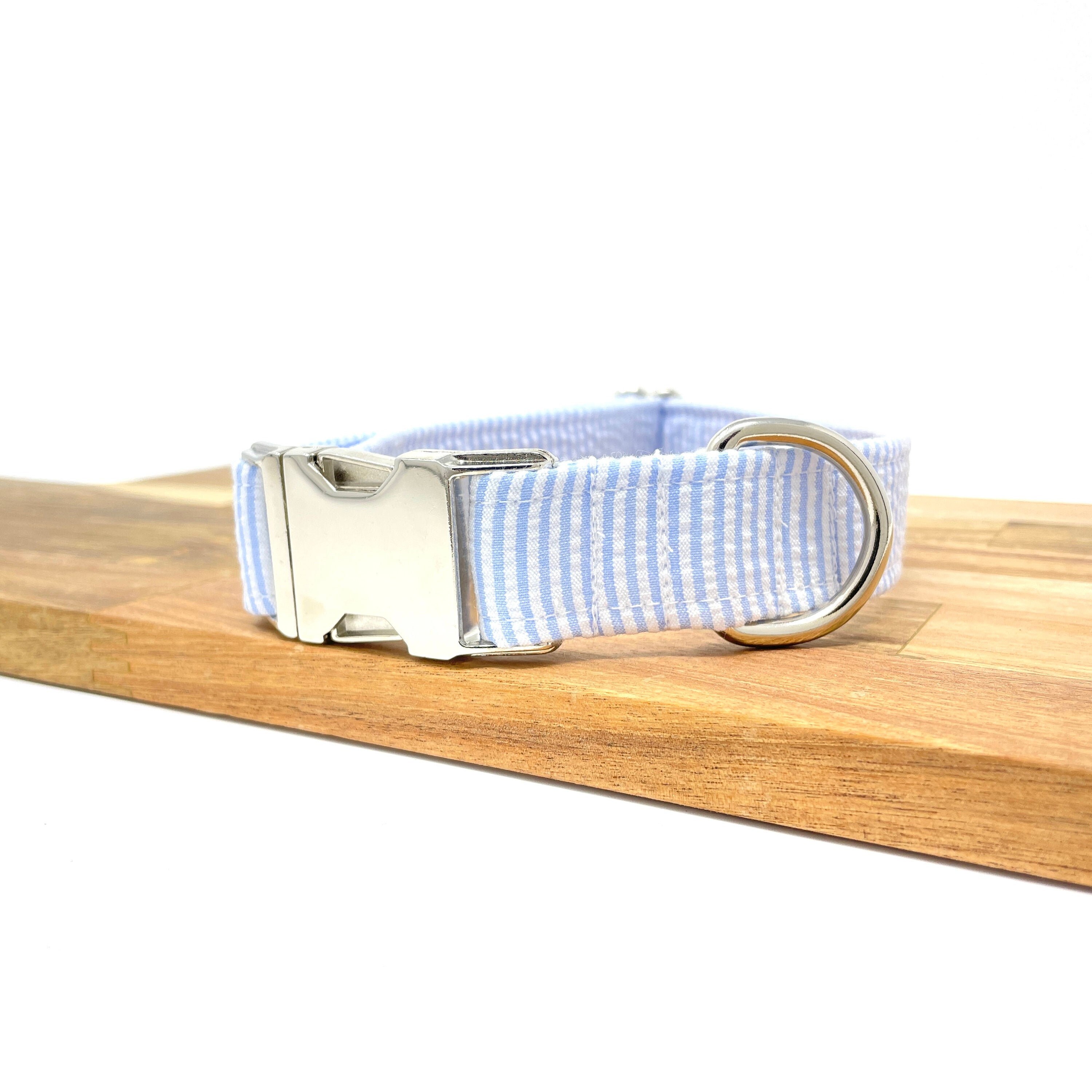 Seersucker Dog Collar Light Blue Dog Collar Girl Dog Collar Etsy