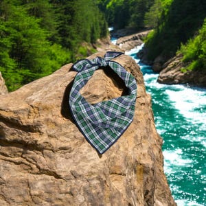 Custom Dog Bandana | Personalized Bandana | Blue Green Plaid Dog Bandana handmade by The Oxford Dog