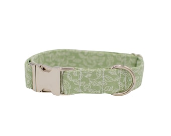Sage Leafy Vines Dog Collar handmade by The Oxford Dog | Floral Dog Collar | Green Dog Collar