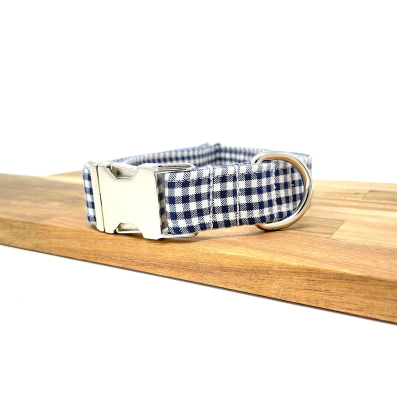 Gingham Dog Collar Navy Blue Dog Collar Boy Dog Collar Etsy