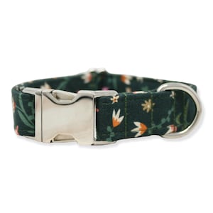Green Flowers Dog Collar handmade by The Oxford Dog | Girl Dog Collar