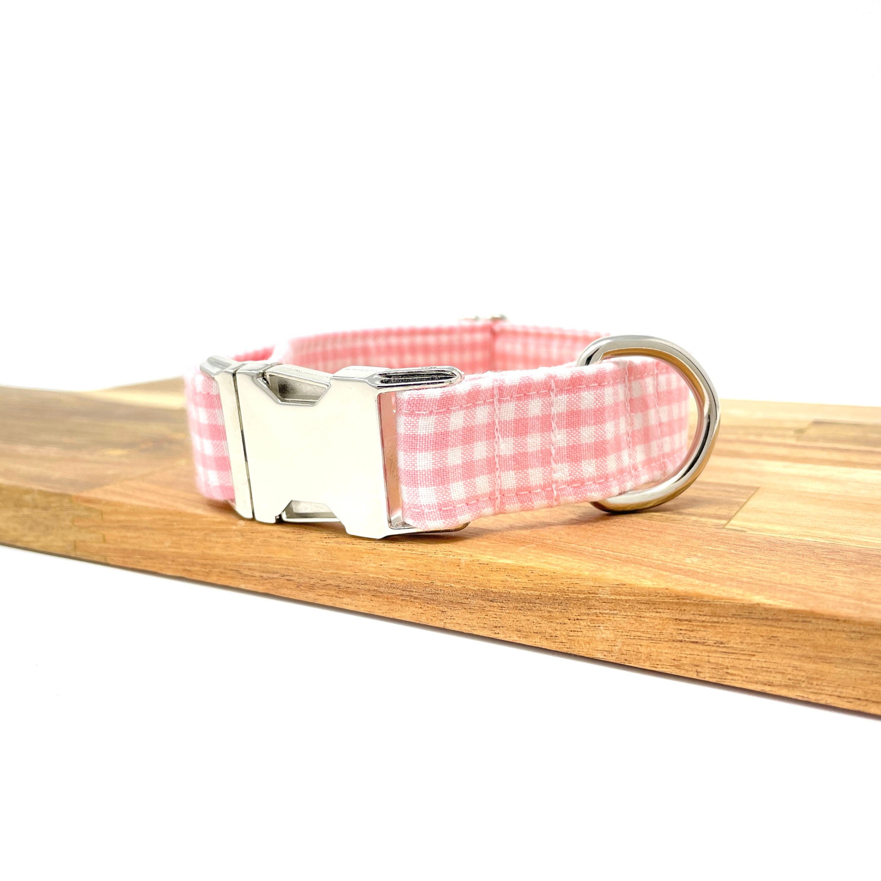pink gingham dog collar