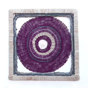 Woven tapestry string art wall hanging abstract art mandala tapestry, housewarming gift tapestry yarn from fabric remnants an reclaimed wood