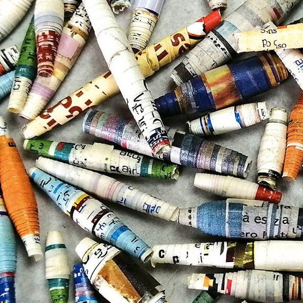 Handmade Paper beads from recycled paper, craft kits jewelry from upcycled magazines art supplies