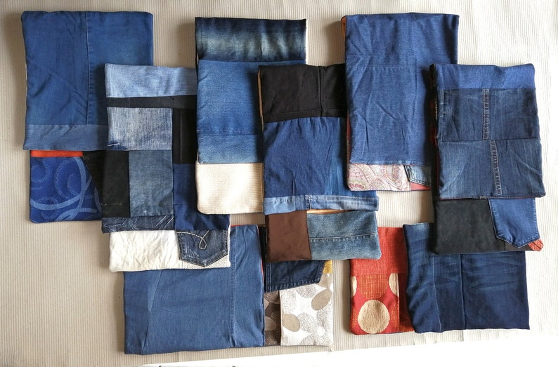 armchair pockets showing their pachwork back side from upcycled fabrics