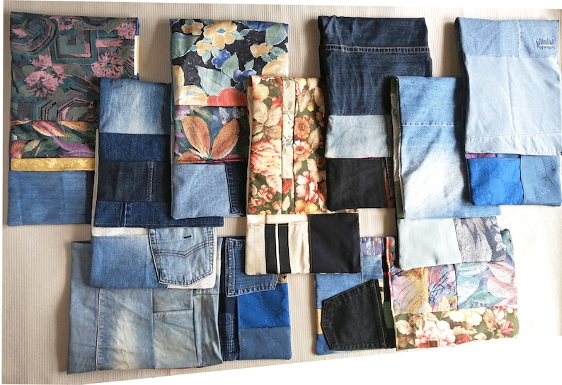 bed pockets showing their pachwork back side from recycled fabrics