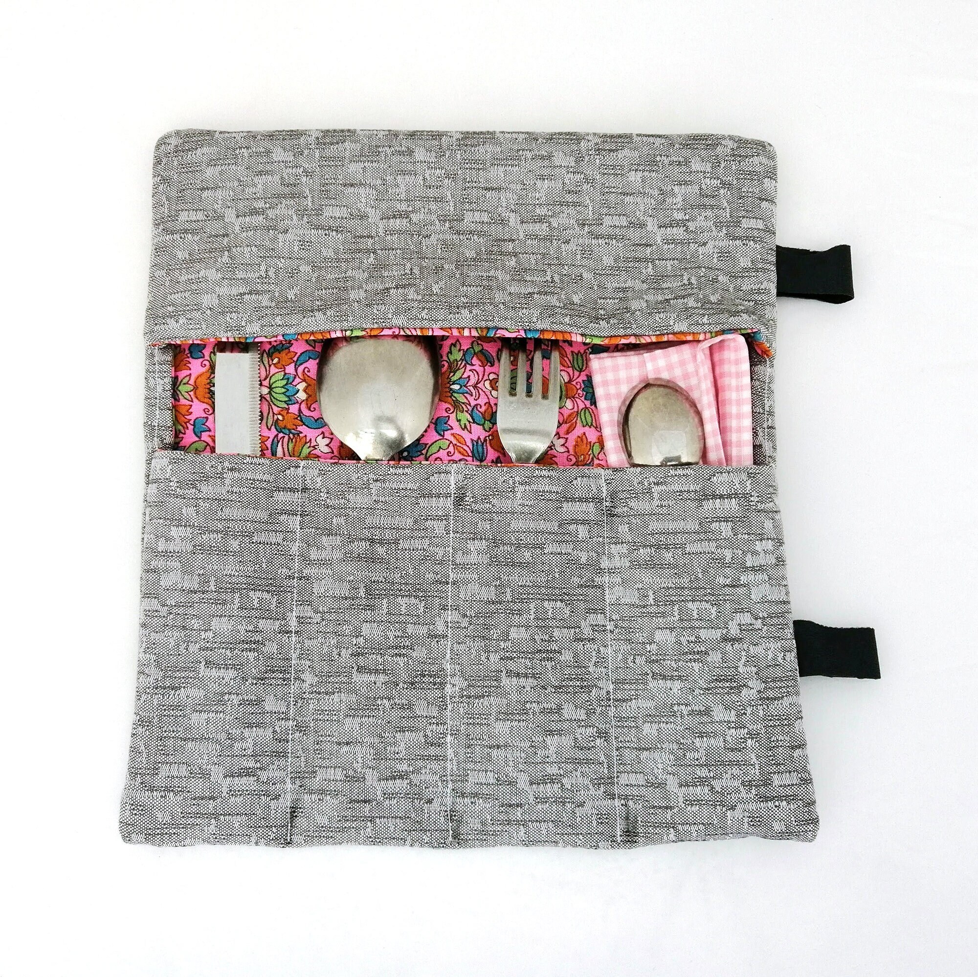 Cutlery holder small pouch roll up for lunch box sustainable products vegan gift, eco friendly zero waste washable utensil holder for lunch