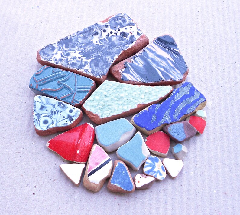 Sea Tiles Pottery Shards for Jewelry Making Diy Kit Mosaic Etsy