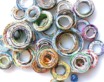 Handmade paper beads ring shaped, craft supplies from recycled paper upcycled magazines