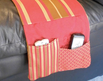 Sofa organizer remote control holder armchair from fabric scraps, magazines holder newspaper pocket, living room space saver, phone holder