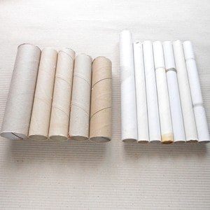 Tubos de cartón, rollos vacíos para proyectos de manualidades con papel reciclado
