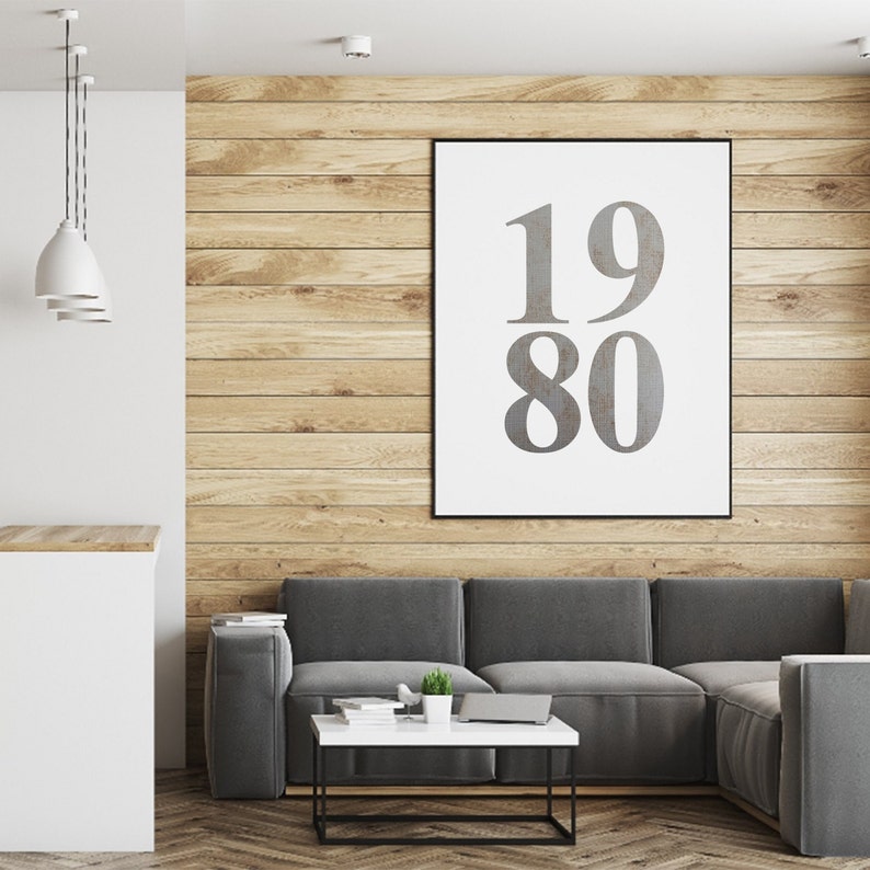 wall paper decoration numbers shape silhouette framed to the wall in a living room,