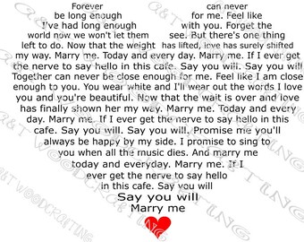 Marry Me Lyrics Etsy Marry Me Lyrics Etsy