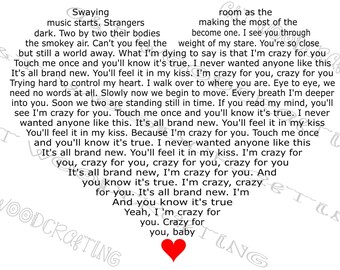 Crazy For You Lyrics Etsy Crazy For You Lyrics Etsy