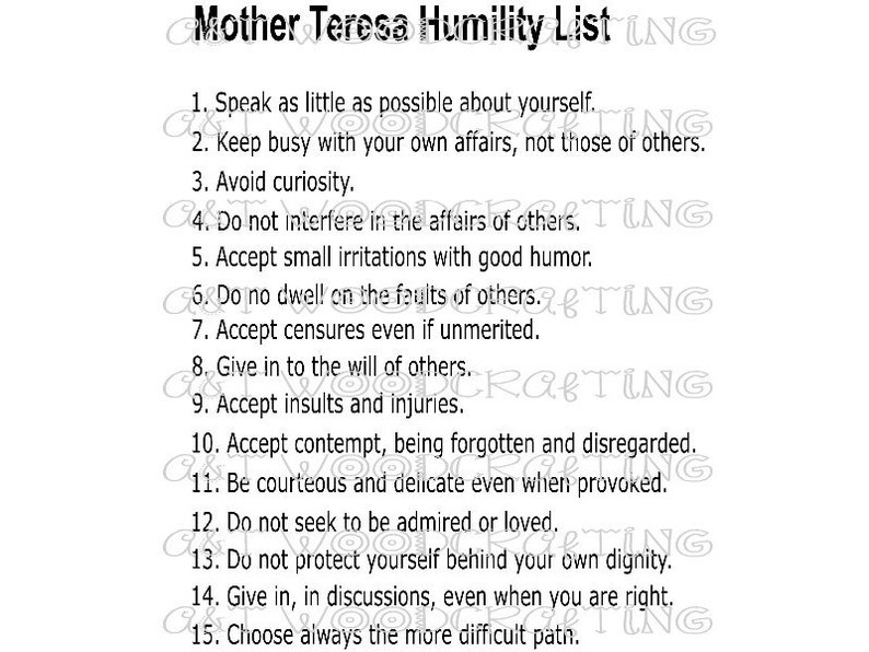 Download Mother Teresa Humility List Digital SVG File for Cricut or ...