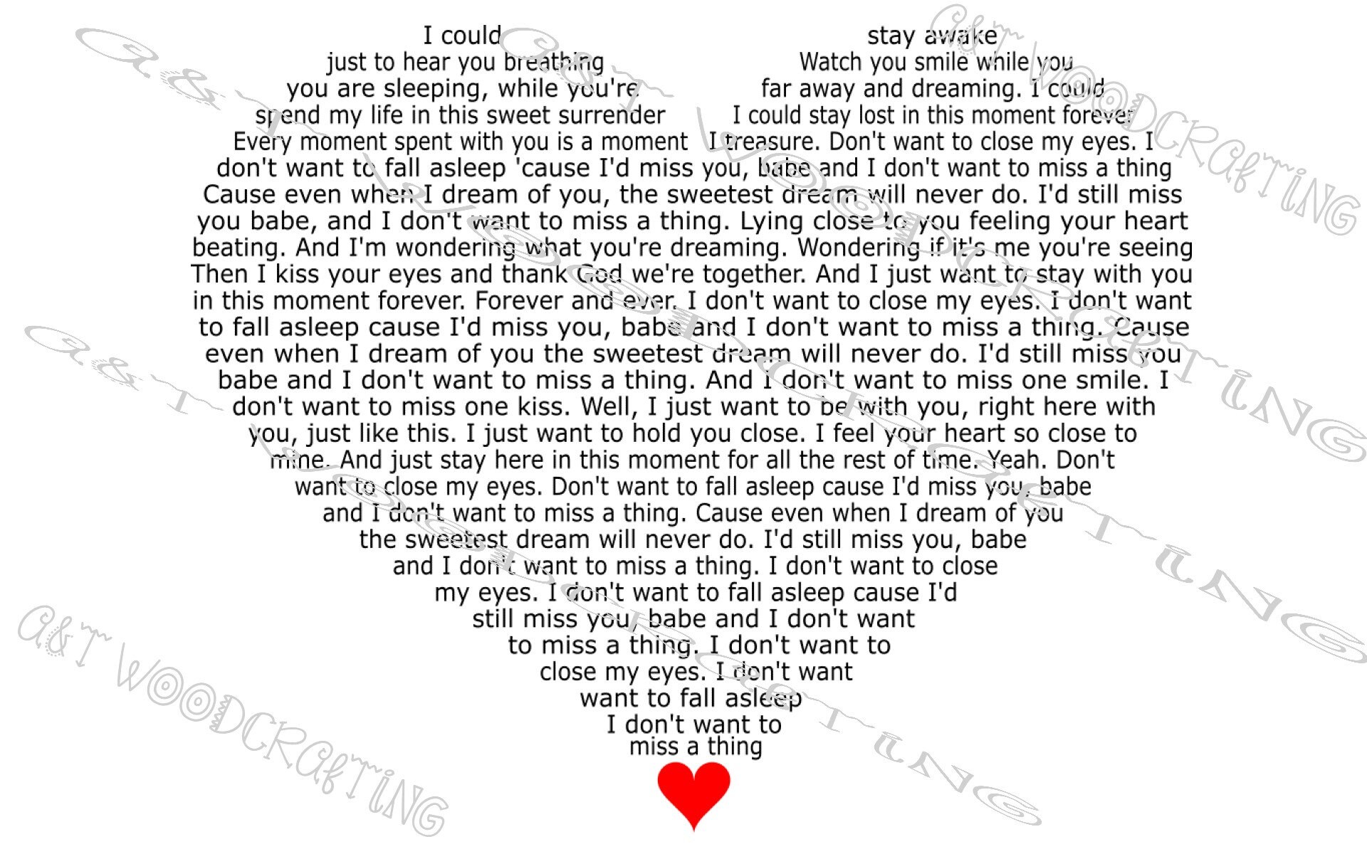 I Don't Want To Miss A Think Aerosmith Heart Lyrics | Etsy