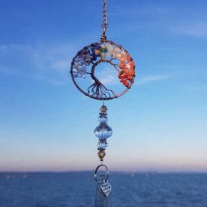 unique mothers day gift, Chakra crystal, sun-catcher, gift for her, tree of life suncatcher, anniversary, glass sun catcher, mothers day