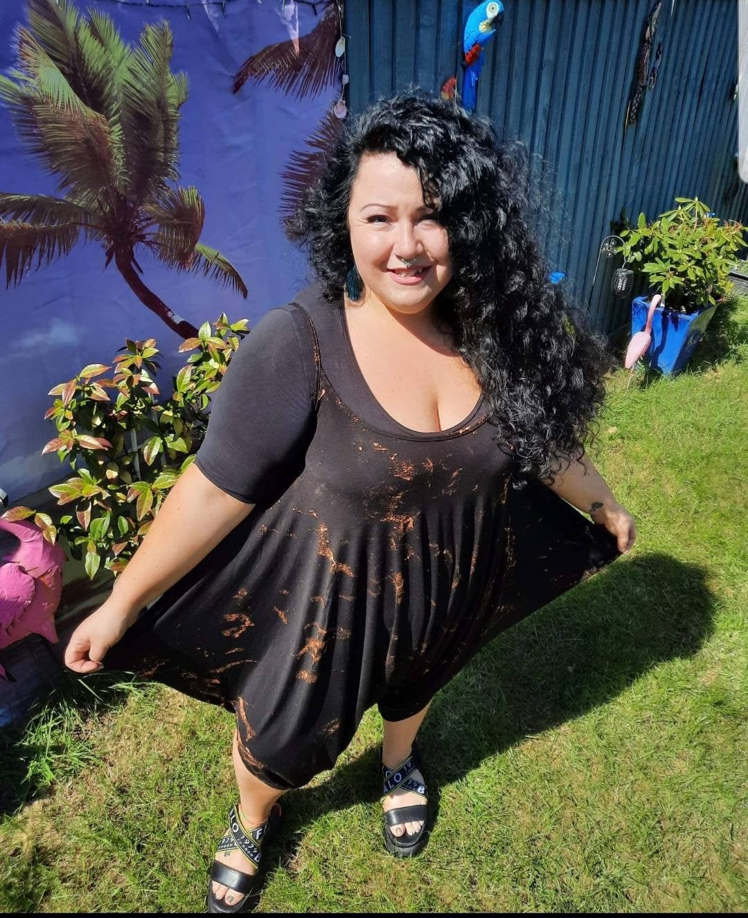 Tie dye jumpsuit black maternity wear pagan clothes hippie | Etsy