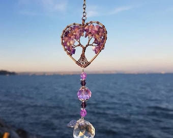 Best mothers day Gift idea, Garden decoration, Crystal suncatcher, amethyst glass sun catcher, Chakra tree of life sun-catcher