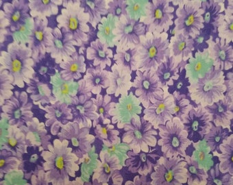 1/2 yard of 44" Packed Flower Floral 100% Calico Cotton Fabric Lilac Purple Mint Green Spring Summer Quilt Mask