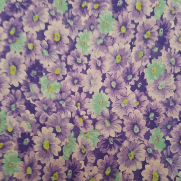 1/2 yard of 44" Packed Flower Floral 100% Calico Cotton Fabric Lilac Purple Mint Green Spring Summer Quilt Mask