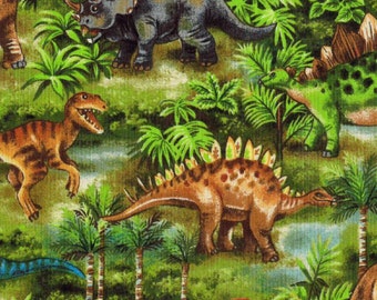 1/2 yd of 43" Dinosaurs, Trees Plants 100% Cotton Fabric Green Brown