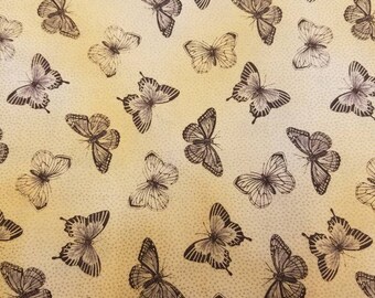 1/2 yard of 43" Black Butterfly Gold Dots on Yellow 100% Cotton Fabric Butterflies Spring Summer Quilt