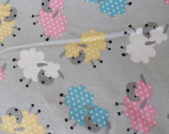 815 Flannel fabric white background blue tiny dots /& flowers with tossed gray elephants blue dots on ears sold by the yard.