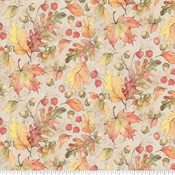 1/2 yard of 44" Fall Acorns & Leaves Susan Winget Harvest 100% Cotton Fabric Autumn Halloween Thanksgiving